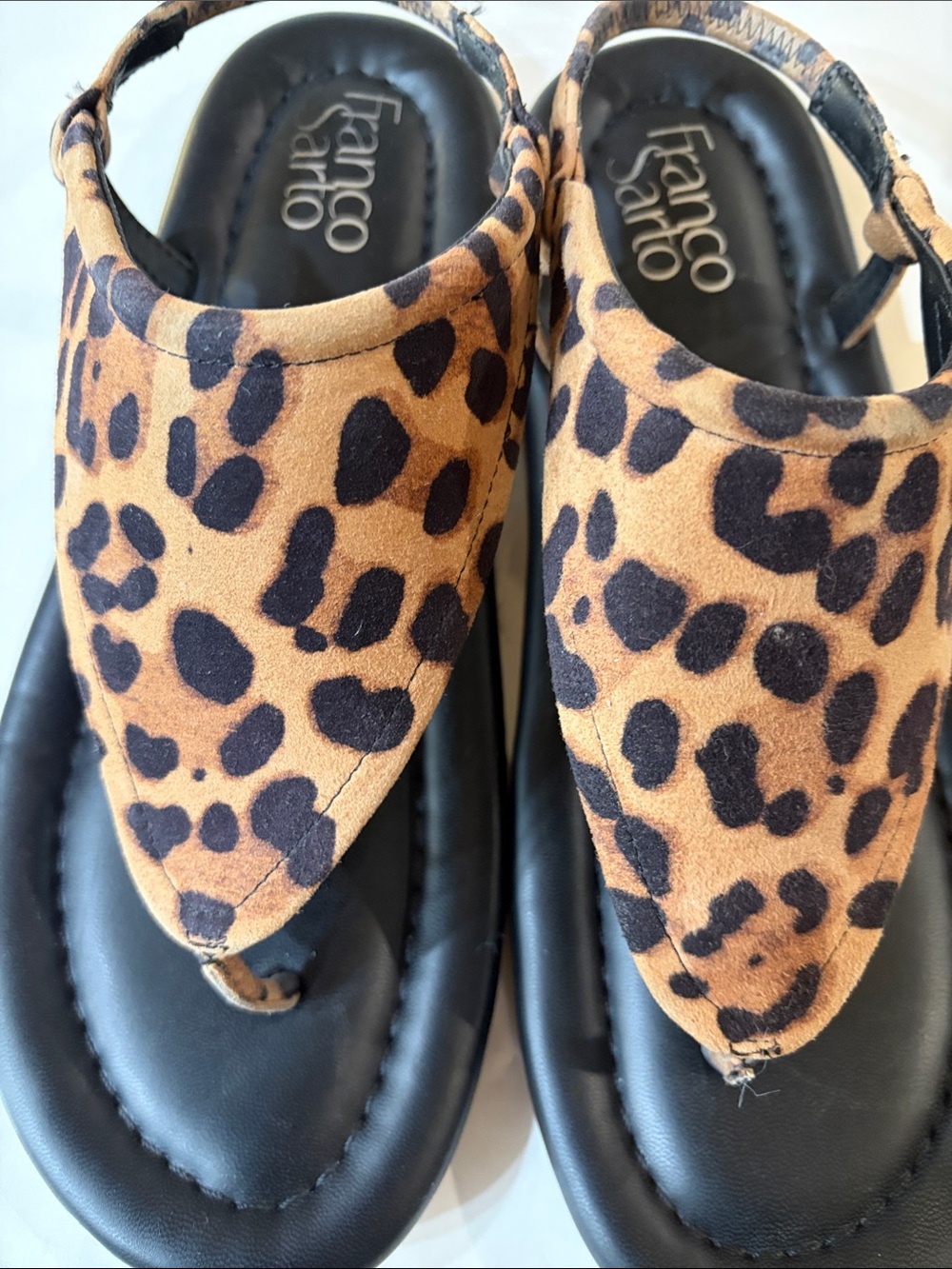 Franco Sarto Tan and Black Leopard Sandals